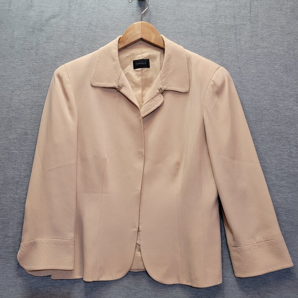 Tombolini Jacket Blazer Women Silk Nude Long Sleeve Collar Italian 46 US M S